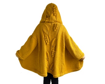Hand Knit Overcoat, Knit Cardigan, Maxi Cardigan, Casual Cardigan, Hooded Coat, Hooded Knitted Coat, Long Cardigan, Wool Overcoat