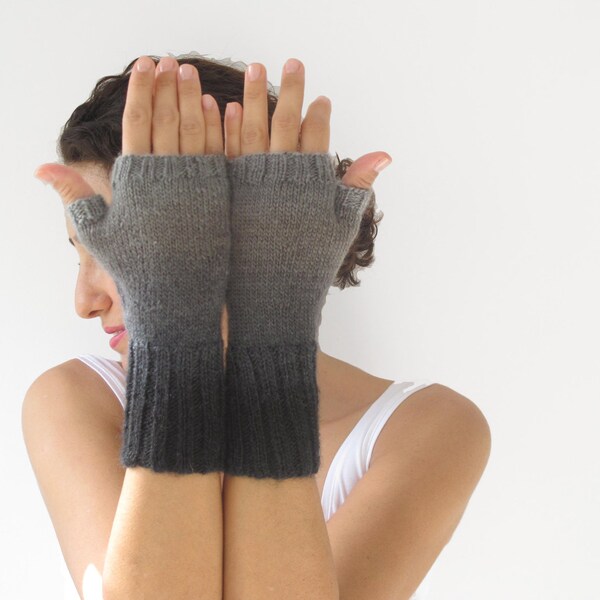 Grey Blended Dark Gray and Black Fingerless Gloves by Afra