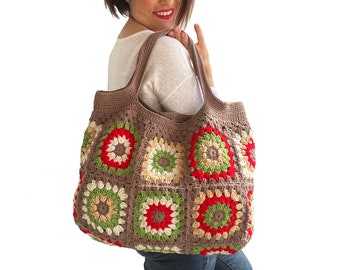 Afghan Bag, Granny Square Bag, Tote Bag, Granny Square Crochet Bag, Crochet Bag, Shoulder Bag, Beach Bag, Mama Bag, Mama Staff Bag, Handbag