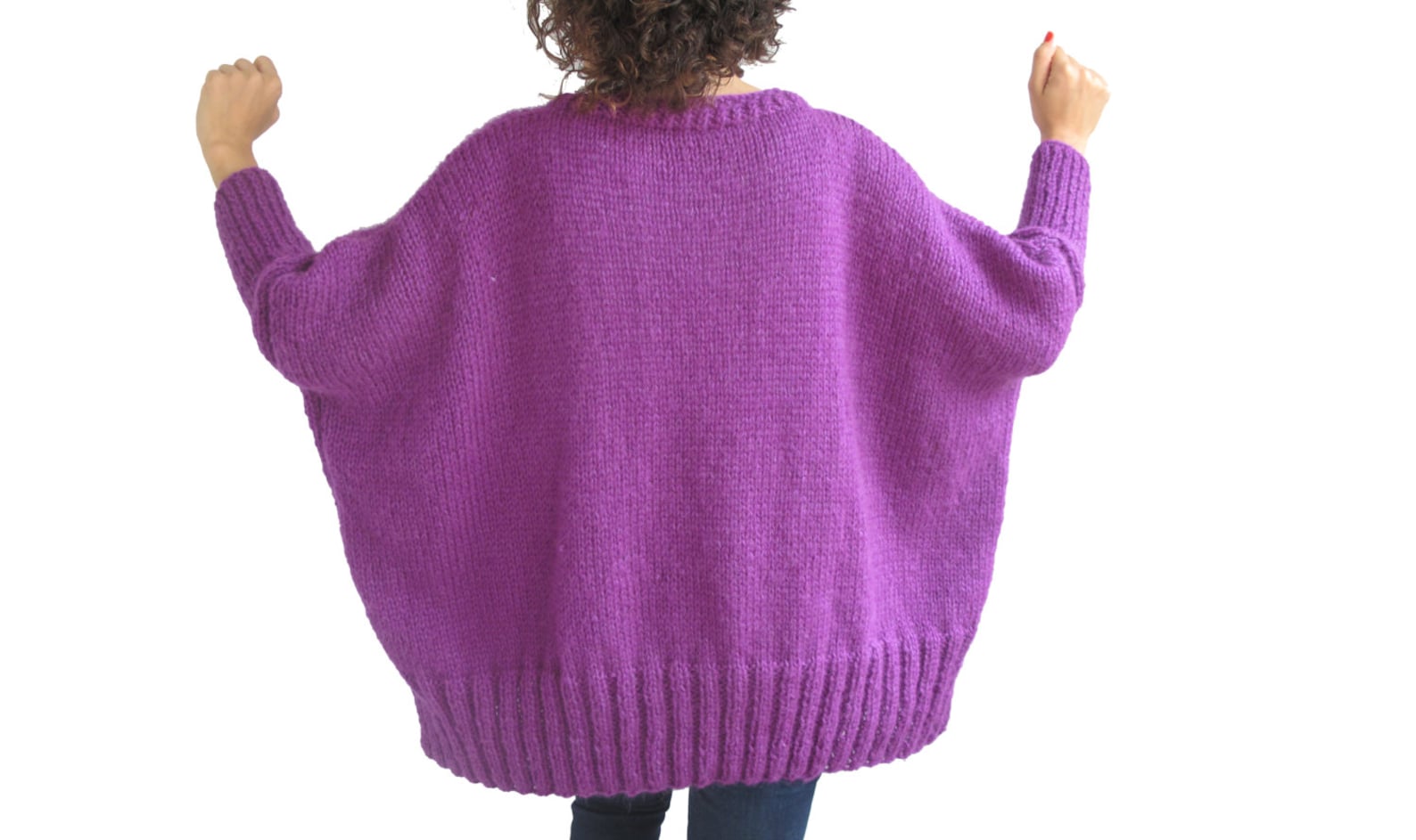 Purple Hand Knitted Sweater With Pocket Plus Size Over Size Etsy