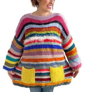 Patchwork Sweater, Wool Woman Sweater, Colorful Sweater, Boho Style, One Of A Kind Sweater