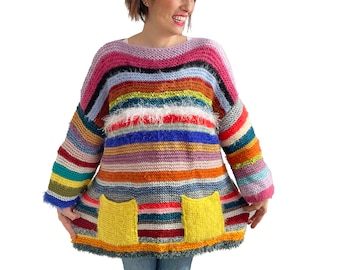 Patchwork Sweater, Wool Woman Sweater, Colorful Sweater, Boho Style, One Of A Kind Sweater