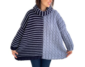 Wool Sweater, Plus Size Sweater, Knit Woman Sweater, Hand Knit Sweater, Cable Knit Sweater, Wool Knit Sweater, Turtleneck Sweater