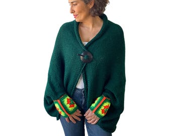 NEW!Handmade Knit and Crochet Cardigan Lightweight Loose Fit Plus Size Sweater, Mixed Technique Knitwear,Travel Friendly Cardigan XL 2XL 3XL