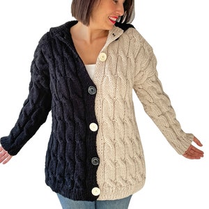 Knit Cardigan, Wool Cardigan, Cable Knit Cardigan, Bicolor Cardigan, Cable Knit Bomber, Cozy Warm Cardigan