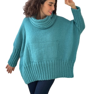 Angora Sweater, Knit Sweater, Oversize Sweater, Plus Size Sweater, Accordion Neck Sweater, Kangaroo Pocket