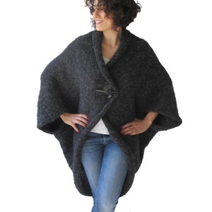 Plus Size Over Size Dark Gray Wool Overcoat - Poncho - Cardigan
