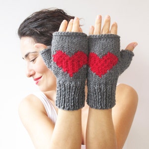 Cadeau de Noël Gants sans doigts - Gris foncé - Rouge