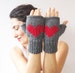 Christmas Gift Fingerless Gloves - Dark Gray - Red 