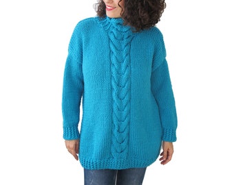 Chunky Hand Knit Sweater, Oversize Sweater, Plus Size Jumper,Hand knit Sweater, Wool Oversize Woman Pullover,  Slouchy  Cable Knit Sweater