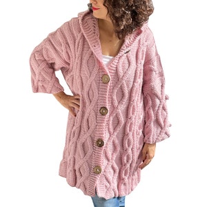 Knit Cardigan, Maxi Cardigan, Casual Cardigan, Hooded Coat, Hooded Knitted Coat, Long Cardigan, Light Pink, Powder Pink