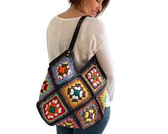 Afghan Bag, Granny Square Bag, Tote Bag, Granny Square Crochet Bag, Crochet Bag, Shoulder Bag, Beach Bag, Mama Bag, Mama Staff Bag, Handbag