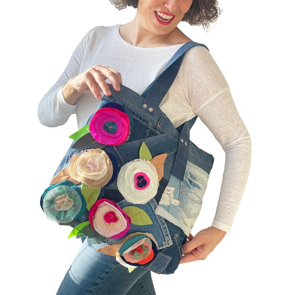 Buy Patchwork Bag, Sewing Bag, Blue Jean Bag, Leather Stripe