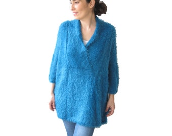 Hand Knitted Sweater, Plus Size Jumper, Over Size Sweater, Hand Knit Jumper, Woman Jumper, Slouchy Sweater, Blue Wool Sweater