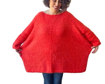 Hand Knit Oversize Sweater, Lightweight Warm Knit, Soft Non Itchy Yarn, L–3XL, Minimal Basic Women Sweater