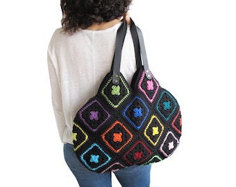 Afghan Bag, Granny Square Bag, Tote Bag, Granny Square Crochet Bag, Crochet Bag, Shoulder Bag, Beach Bag, Mama Bag, Mama Staff Bag, Handbag