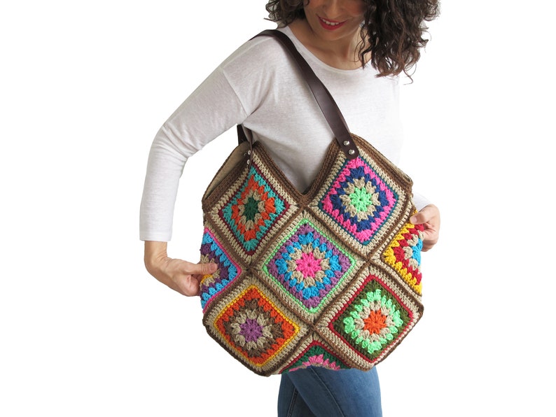 Afghan Bag, Granny Square Bag, Tote Bag, Granny Square Crochet Bag, Crochet Bag, Shoulder Bag, Beach Bag, Mama Bag, Mama Staff Bag, Handbag image 6