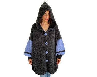 Too Loose Fit Cardigan, Plus Size Cardigan, Wool Cardigan, Big Hoodie, Extra Long Sleeves