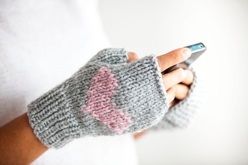 Fingerless Gloves, Arm Warmers, Valentines Day Gift, Hand Knit Gloves, Hand Made Glove, Hearted Mittens, Hand Knit Heart. Heart Design, 