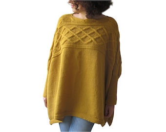 Plus Size Sweater, Big Size Clothing, Oversized Sweater, Boyfriend Sweater, Cable Knit Sweater, Hand Knitted Sweater, Wool Sweater, Yellow