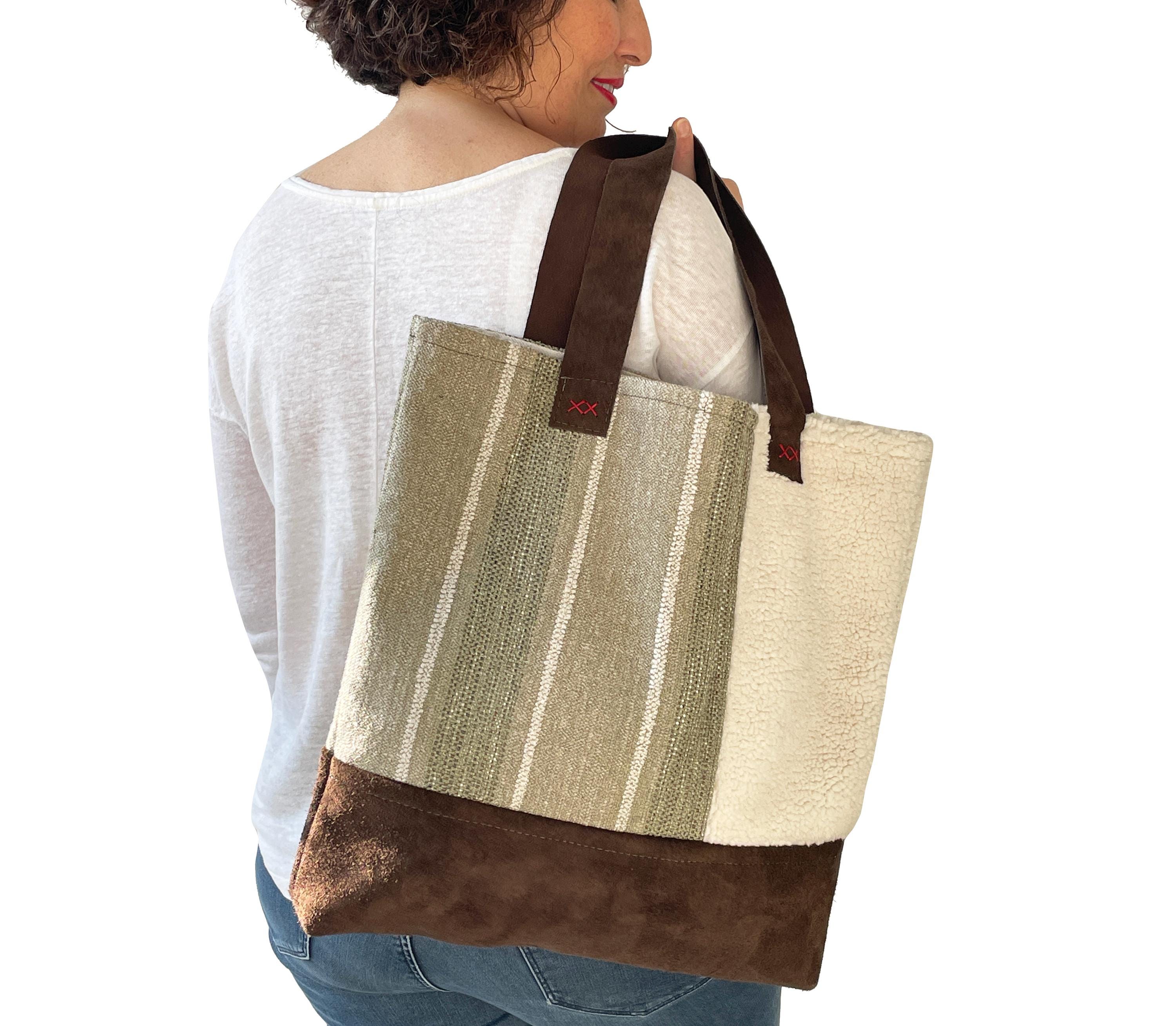 Patchwork Bag, Sewing Bag, Handmade, Leather Stripe