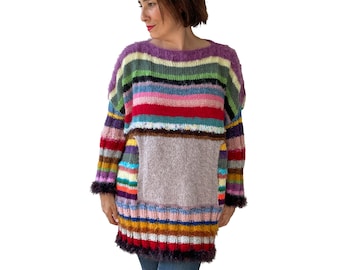 Patchwork Pullover, Wolle Frau Pullover, Bunte Pullover, Boho Stil, One Of A Kind Pullover