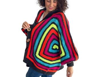 Crochet Cardigan, Granny Square Cardigan, Chunky Cardigan, Boho Cardigan, Oversized Cardigan, Plus Size Cardigan