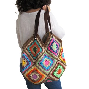 Afghan Bag, Granny Square Bag, Tote Bag, Granny Square Crochet Bag, Crochet Bag, Shoulder Bag, Beach Bag, Mama Bag, Mama Staff Bag, Handbag image 4