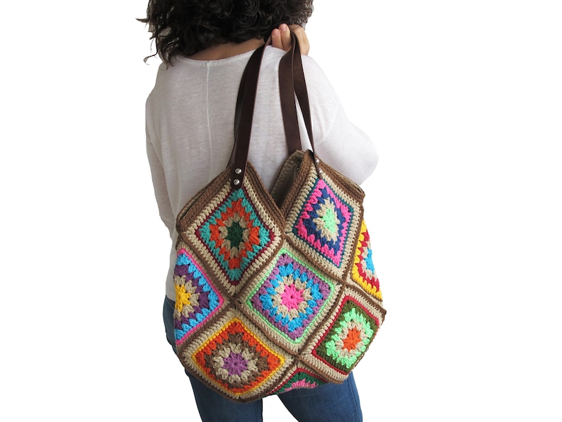 Afghan Bag, Granny Square Bag, Tote Bag, Granny Square Crochet Bag, Crochet Bag, Shoulder Bag, Beach Bag, Mama Bag, Mama Staff Bag, Handbag image 4