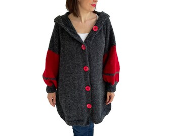 Too Loose Fit Cardigan, Plus Size Cardigan, Woll cardigan, Großer Hoodie, Extra lange Ärmel