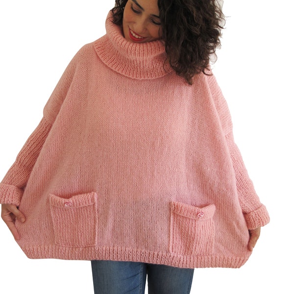 Wool Sweater, Turtleneck Sweater, Long Sleeve Sweater, Pink Sweater, Plus Size Sweater, Oversize Sweater