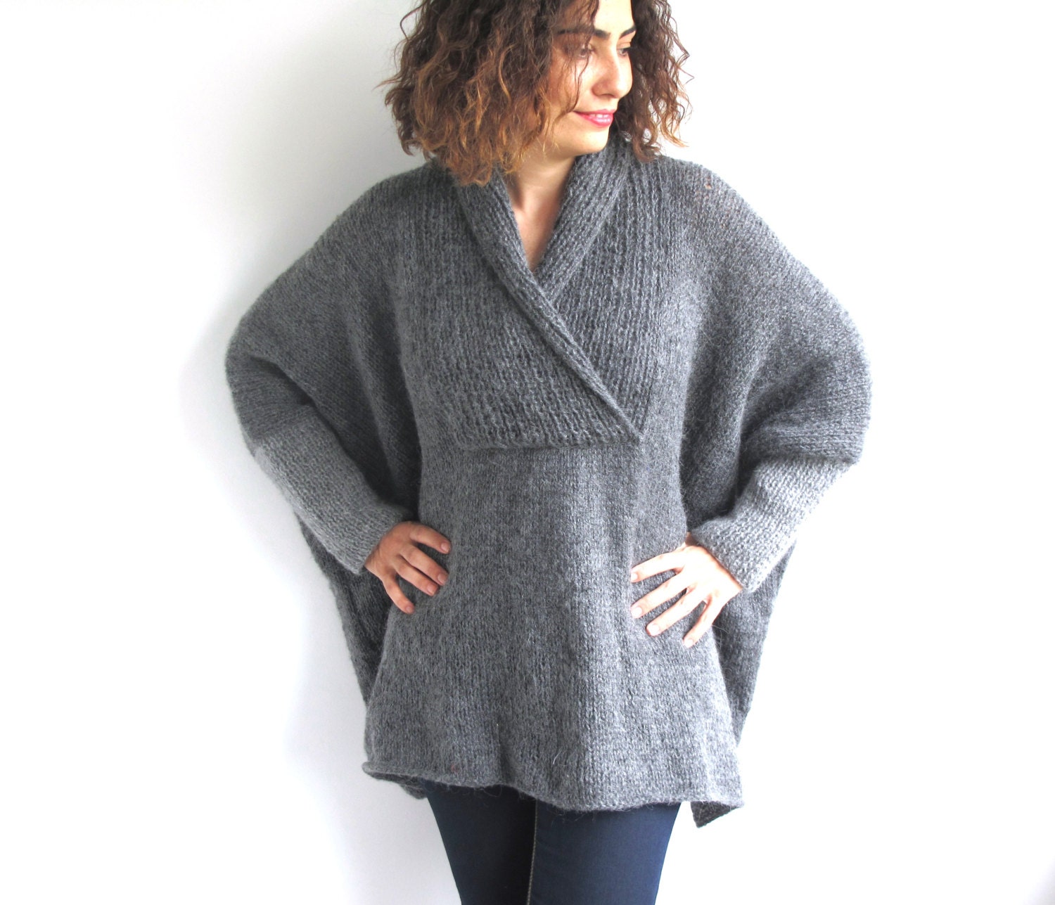 Plus Size Gray Hand Knitted Sweater Tunic | Etsy