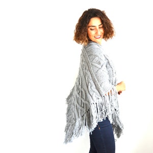 Light Gray Cable Knit Poncho by Afra Plus Size Over Size Maternity image 4