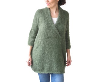 Hand Knitted Sweater, Plus Size Jumper, Over Size Sweater, Hand Knit Jumper, Woman Jumper, Slouchy Sweater, Green Wool Sweater