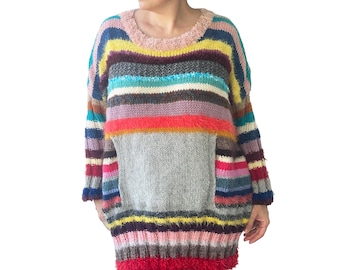 Patchwork Pullover, Wolle Frau Pullover, Bunte Pullover, Boho Stil, One Of A Kind Pullover