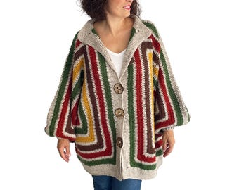 Crochet Cardigan, Granny Square Cardigan, Chunky Cardigan, Boho Cardigan, Oversized Cardigan, Plus Size Cardigan
