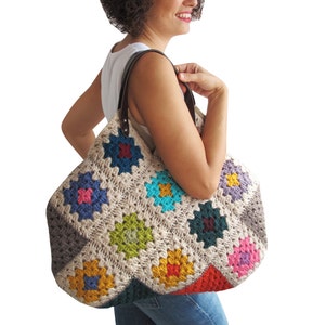 Chunky Granny Sguare Afghan Handbag With Leader Handles