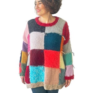 Patchwork Sweater, Wool Woman Sweater, Colorful Sweater, Boho Style, One Of A Kind Sweater