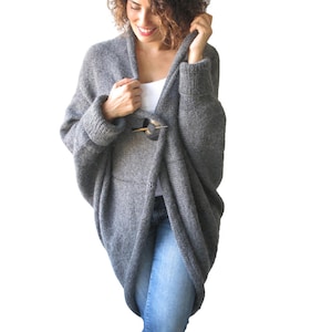 Over Size Plus Size Gray Wool Overcoat Poncho Cardigan image 1