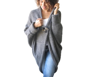 Over Size - Cappotto in lana grigio taglie forti - Poncho - Cardigan