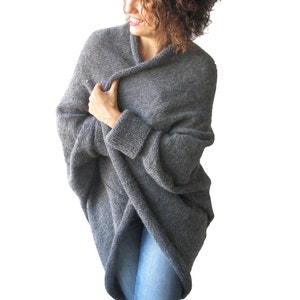 Over Size Plus Size Gray Wool Overcoat Poncho Cardigan image 5