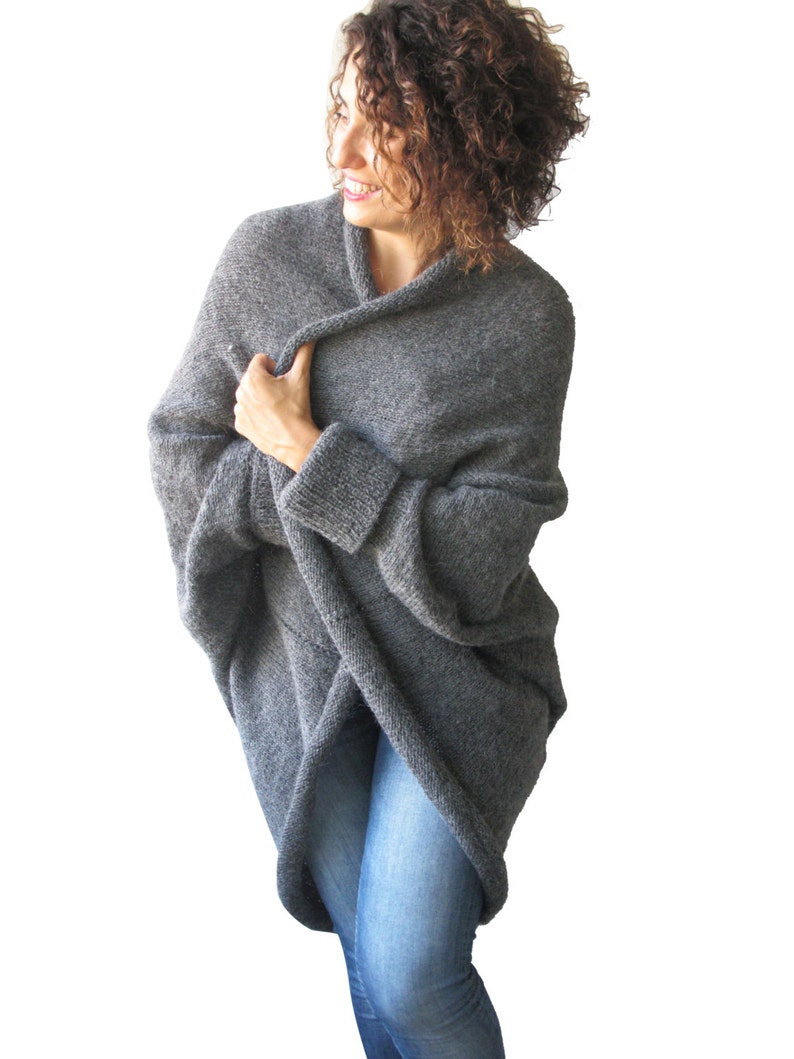 Over Size Plus Size Gray Wool Overcoat Poncho Cardigan image 5