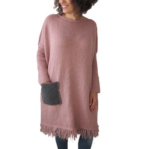Powder Pink Hand Knitted Dress with Gray Pocket