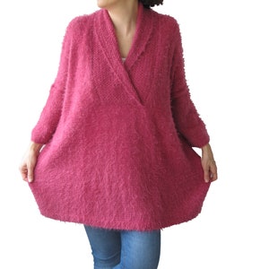 Hand Knitted Sweater, Plus Size Jumper, Over Size Sweater, Hand Knit Jumper, Woman Jumper, Slouchy Sweater, Pink Wool Sweater