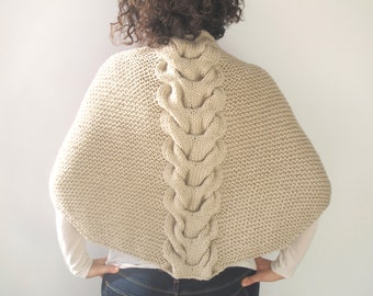 Ecru Shawl With Cable Knit by Afra