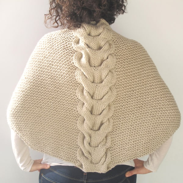 Ecru Shawl With Cable Knit by Afra