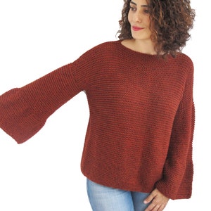 Wool Sweater, Frilly Sleeves, Rusty, Boho Style Sweater