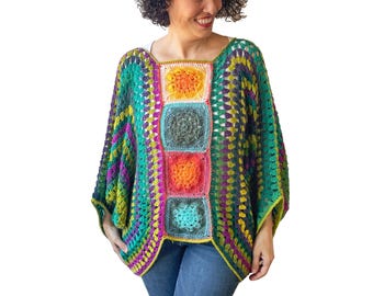 Butterfly Sweater – Hand Crocheted Alpaca Wool Ombre Sweater, Colorful Boho Oversized Knit, Lightweight Warm Handmade Women’s Sweater