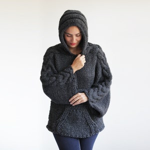 Plus Size Knitting Sweater with Hoodie by Afra