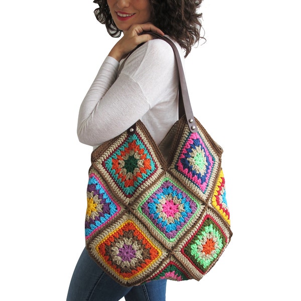Sac afghan, sac carré grand-mère, sac fourre-tout, sac grand-mère carré au crochet, sac au crochet, sac à bandoulière, sac de plage, sac maman, sac maman pour le personnel, sac à main